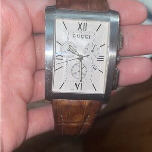 Gucci Chronograph with Silver Dial and Brown Strap